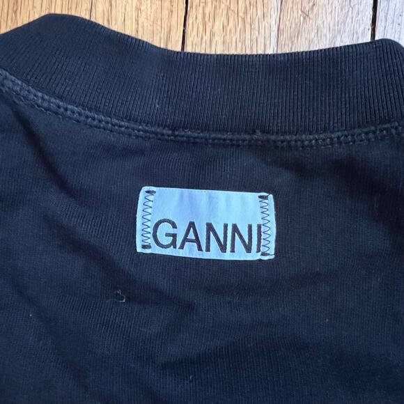 Ganni Sweatshirt Womens Medium Puff Sleeve Split Hem Black Crew Sweater - Picture 4 of 10